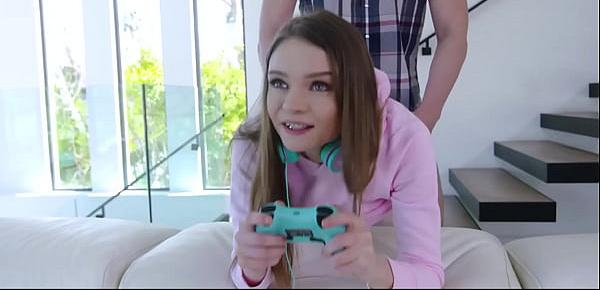  Jessae Rosae can&039;t get enough of playing video games so her bf Brad Sterling takes out his dick so she can play with it while playing video games.